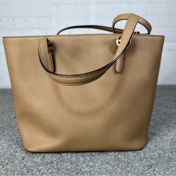 Michael Kors Tote Bag Tan/Camel Silver Accents Handled Bag Front Card Organizer - Picture 7 of 12